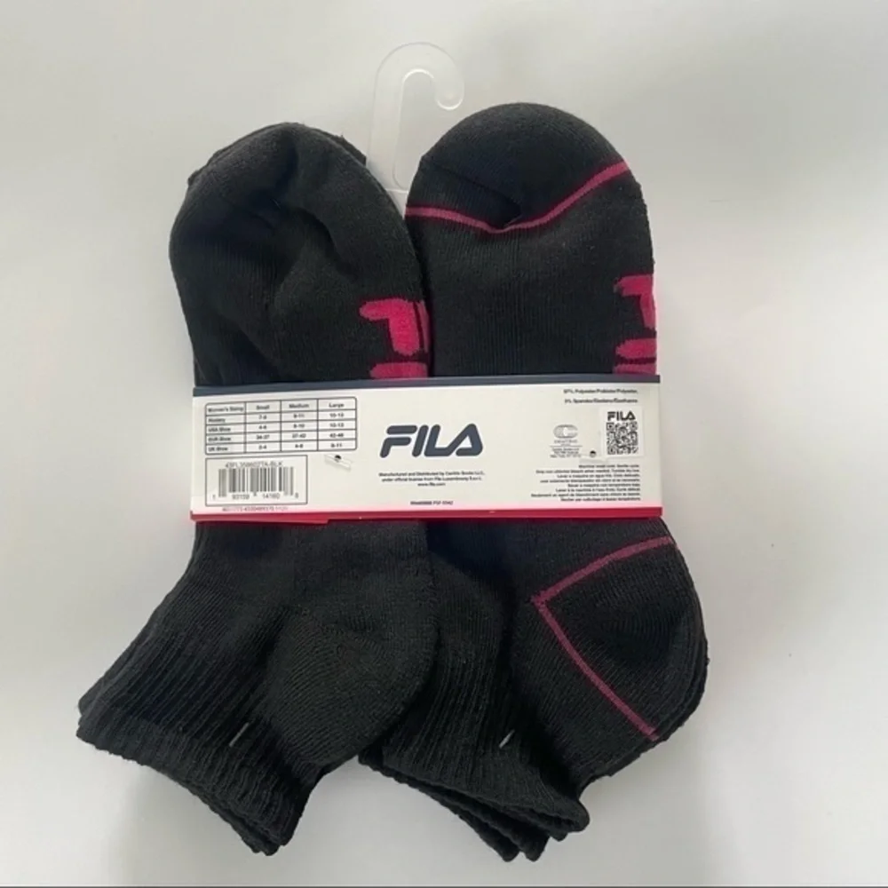 Fila women’s quarter socks 6 pairs size 6-10 black gray red